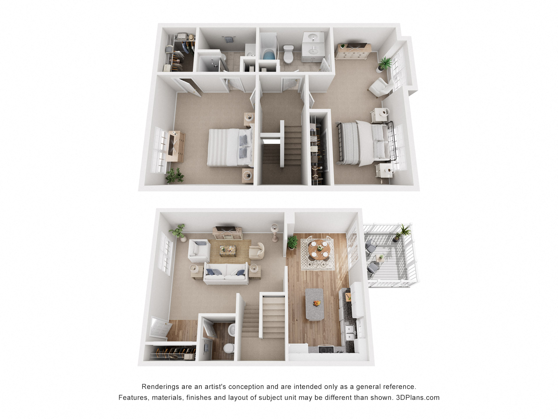 Floor plan for 2 beds, 2 baths, 1960 sqft